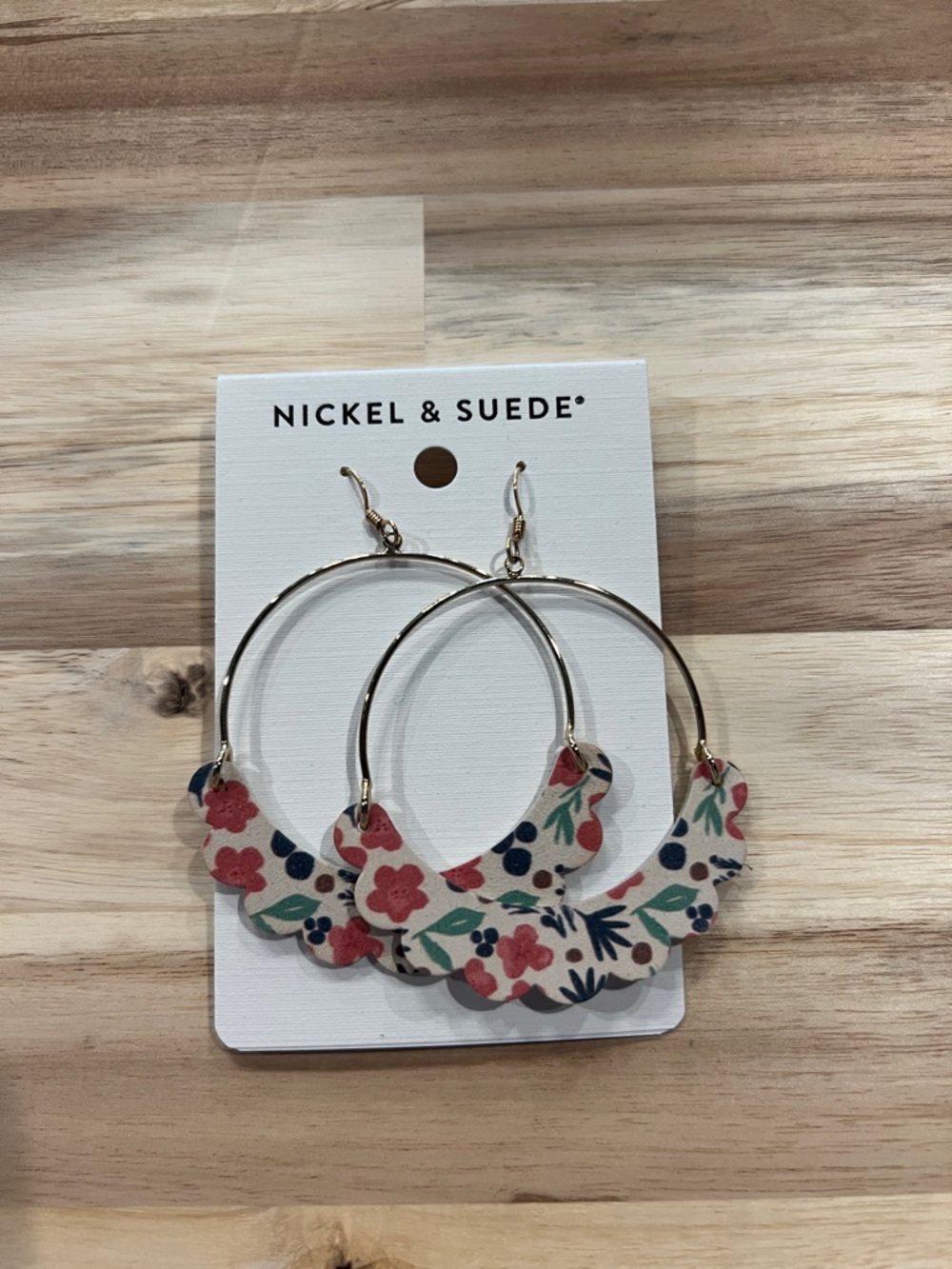 Nickel & Suede Floral Hoop Earrings - Pink & Blue